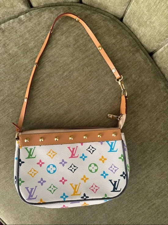 Y2K Louis Vuitton White Multicolor Monogram Mini Shoulder Bag with Tan Trim - Picture 3 of 4